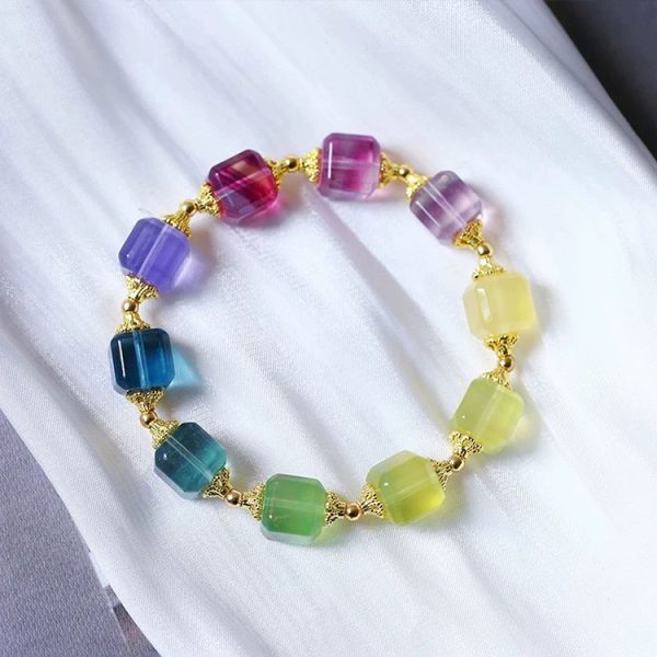 Rainbow Fluorite Cube Bracelet – Luck Alignment · Gentle Charisma · Opportunity Flow