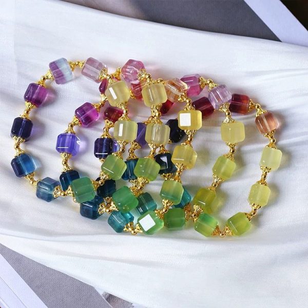 Rainbow Fluorite Cube Bracelet – Luck Alignment · Gentle Charisma · Opportunity Flow - Image 3