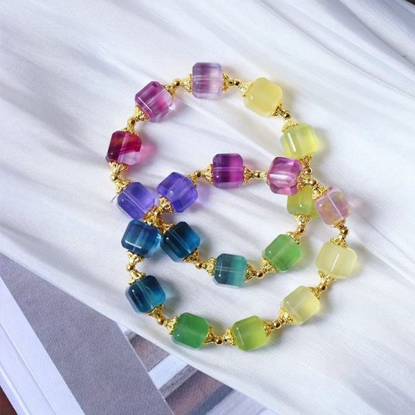 Rainbow Fluorite Cube Bracelet – Luck Alignment · Gentle Charisma · Opportunity Flow - Image 2