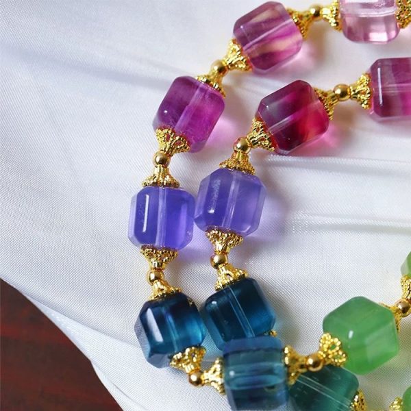 Rainbow Fluorite Cube Bracelet – Luck Alignment · Gentle Charisma · Opportunity Flow - Image 4